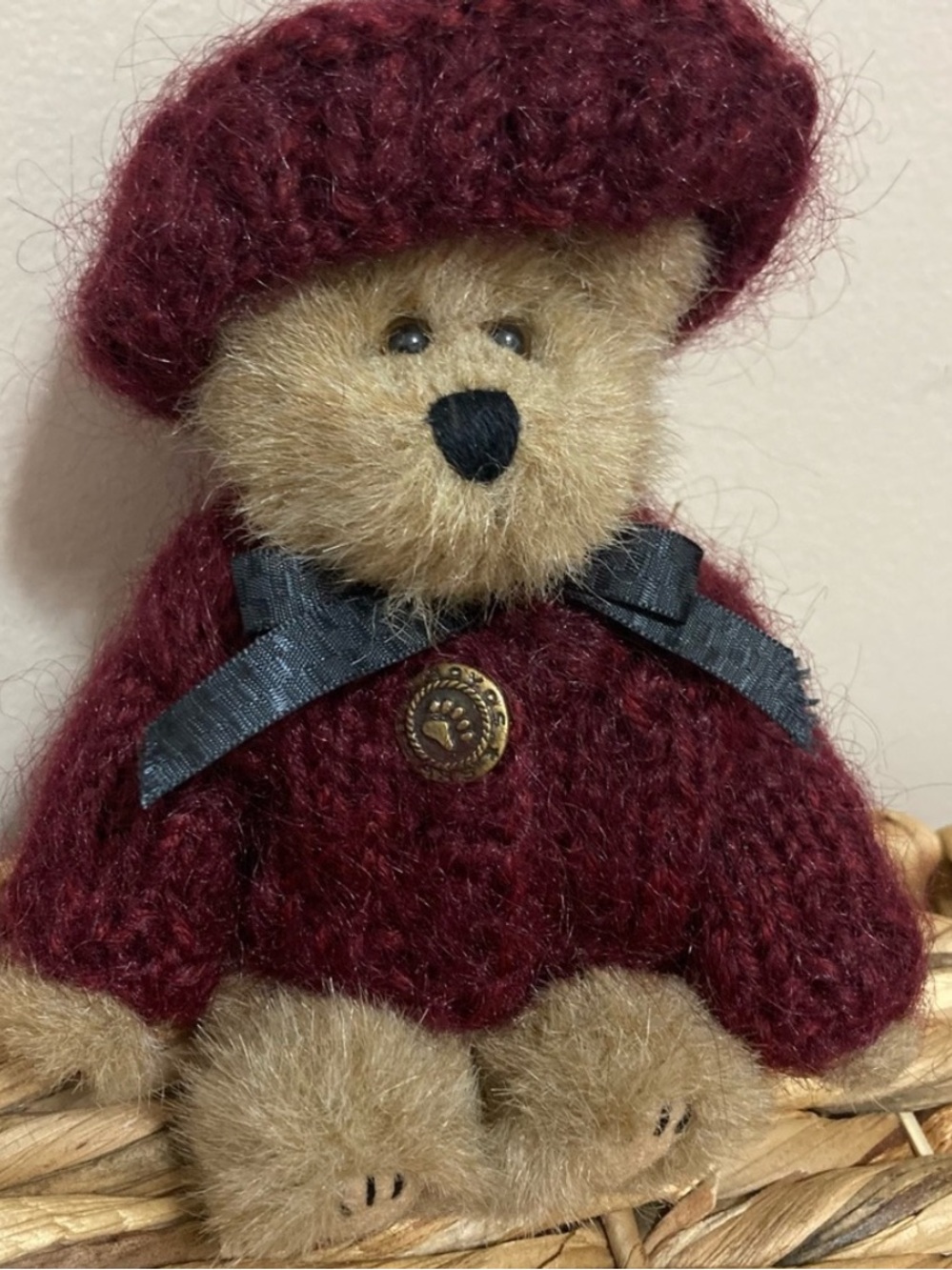 Boyds Bears Adorable plush teddy bear wearing a red sweater and matching beret!
